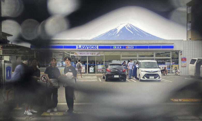 Hallan agujeros en enorme malla colocada para tapar la vista del monte Fuji