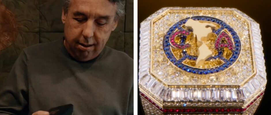 El poderoso símbolo del triunfo: Emilio Azcárraga, el líder de la pasión azul, honrado con un anillo valioso que refleja la espléndida historia del América Tricampeón.