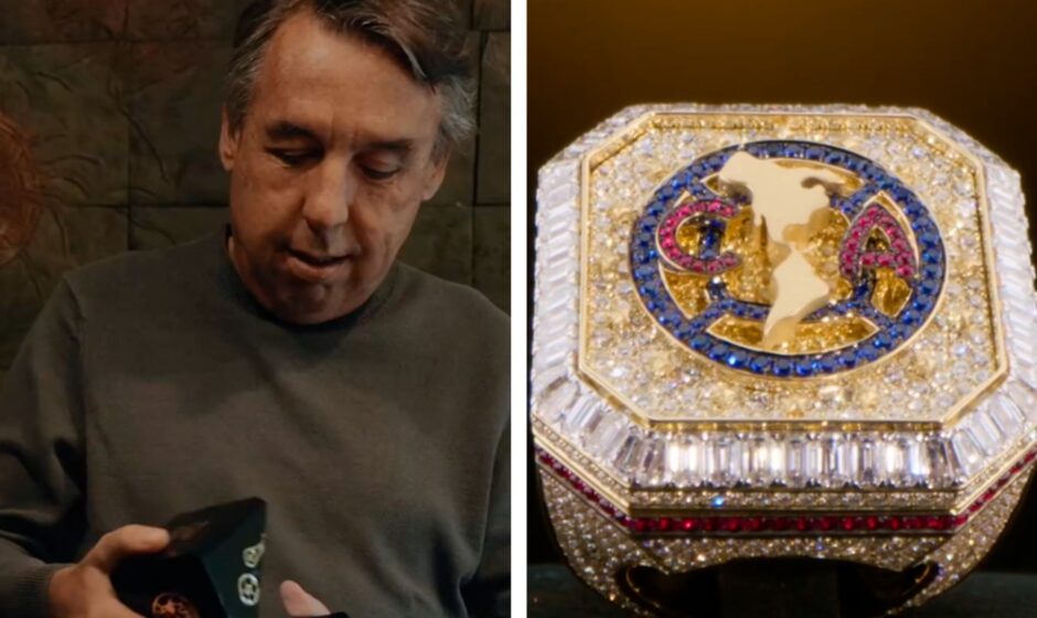 El poderoso símbolo del triunfo: Emilio Azcárraga, el líder de la pasión azul, honrado con un anillo valioso que refleja la espléndida historia del América Tricampeón.