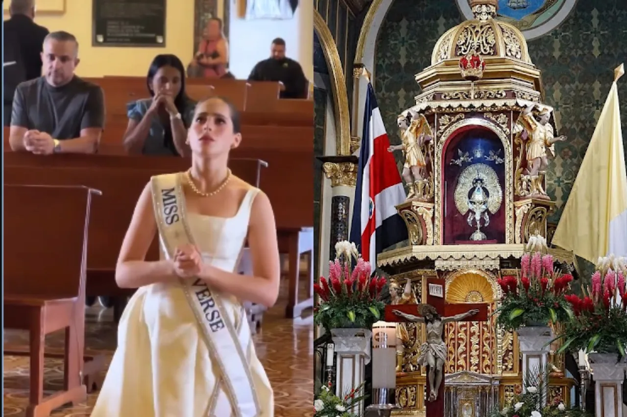 Miss Universo Fátima Bosch sorprende al avanzar de rodillas frente a la Virgen